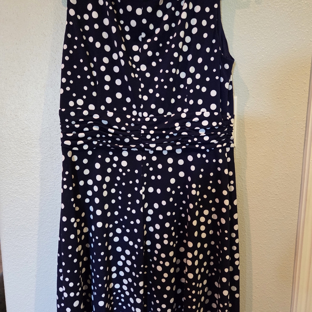 Dressbarn Navy and White Polka Dot Sleeveless Dress Classic Midi Sz 12